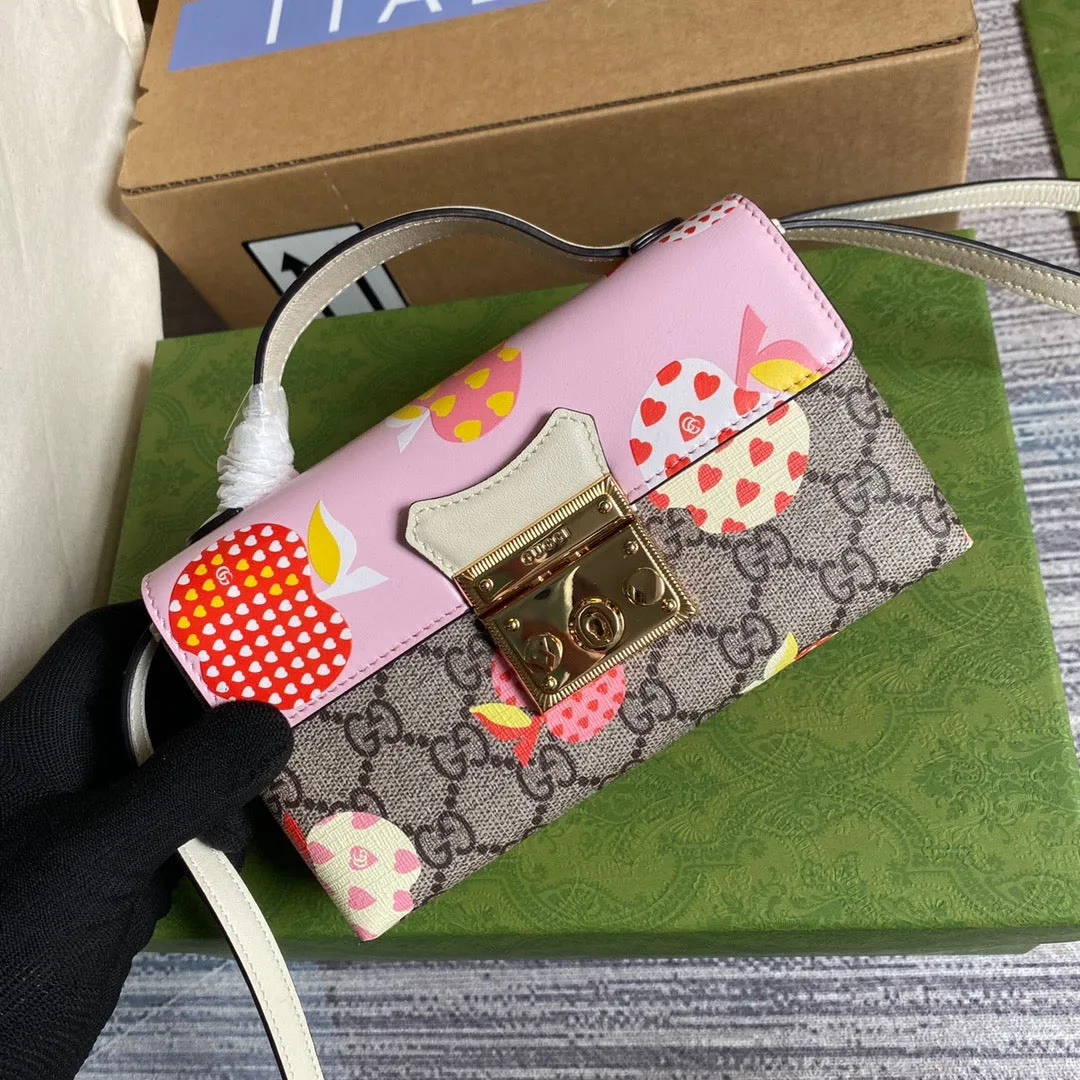 gg Padlock Strawberry Mini Bag Beige For Women, Women&#8217;s Bags 7in/18cm gg