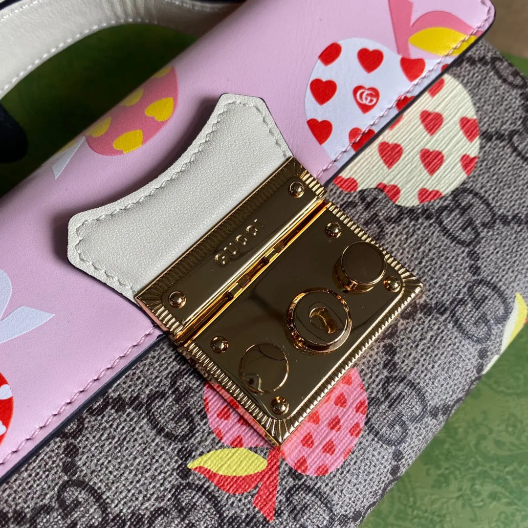 gg Padlock Strawberry Mini Bag Beige For Women, Women&#8217;s Bags 7in/18cm gg