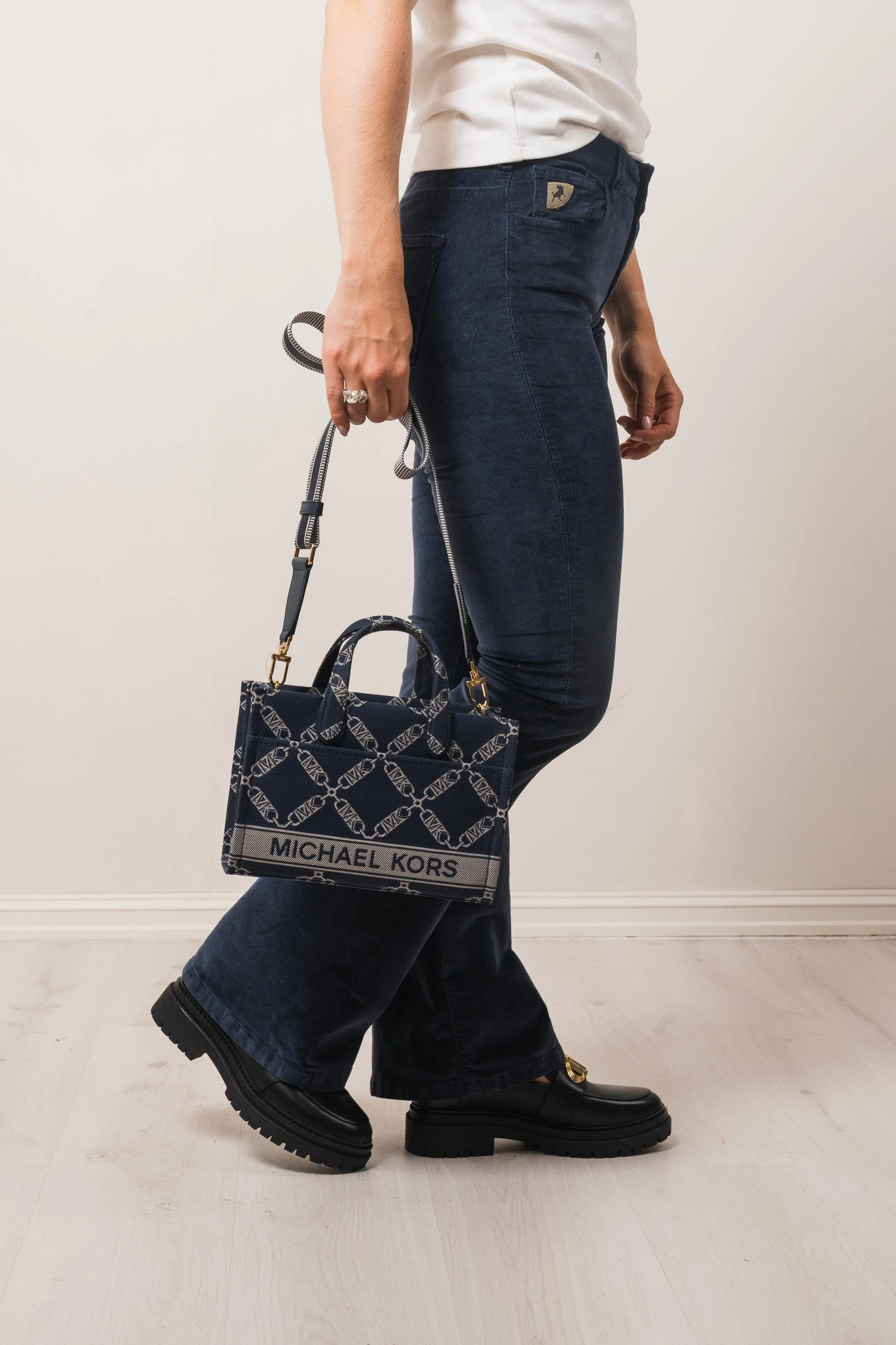 Gigi Small Empire Logo Jacquard Messenger Bag - Navy/Multi