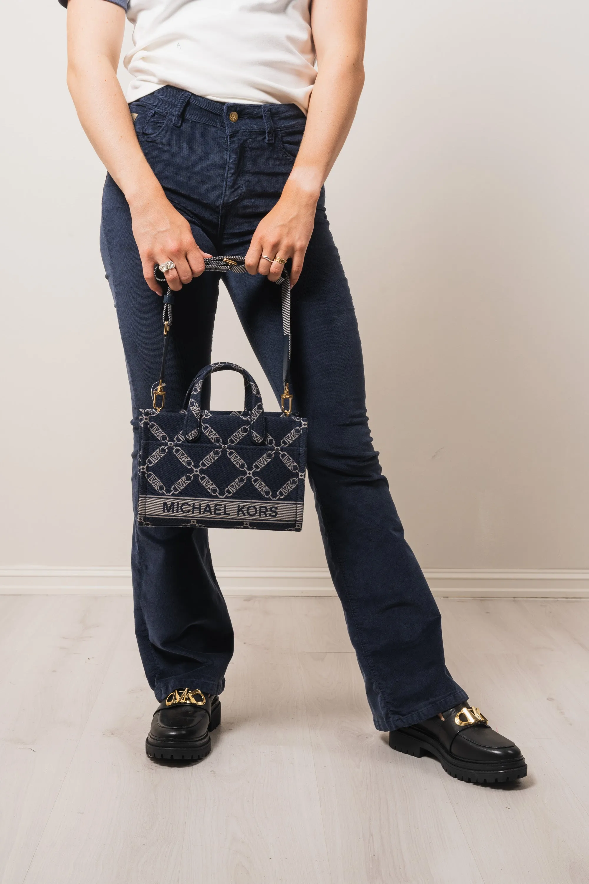 Gigi Small Empire Logo Jacquard Messenger Bag - Navy/Multi