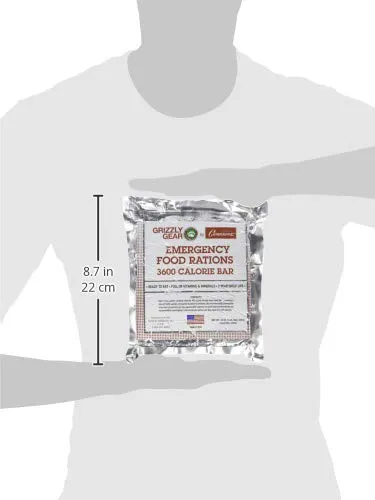 Grizzly Gear Emergency Food Rations 5 Pack - 3600 Calorie Bar - 15 Day Supply