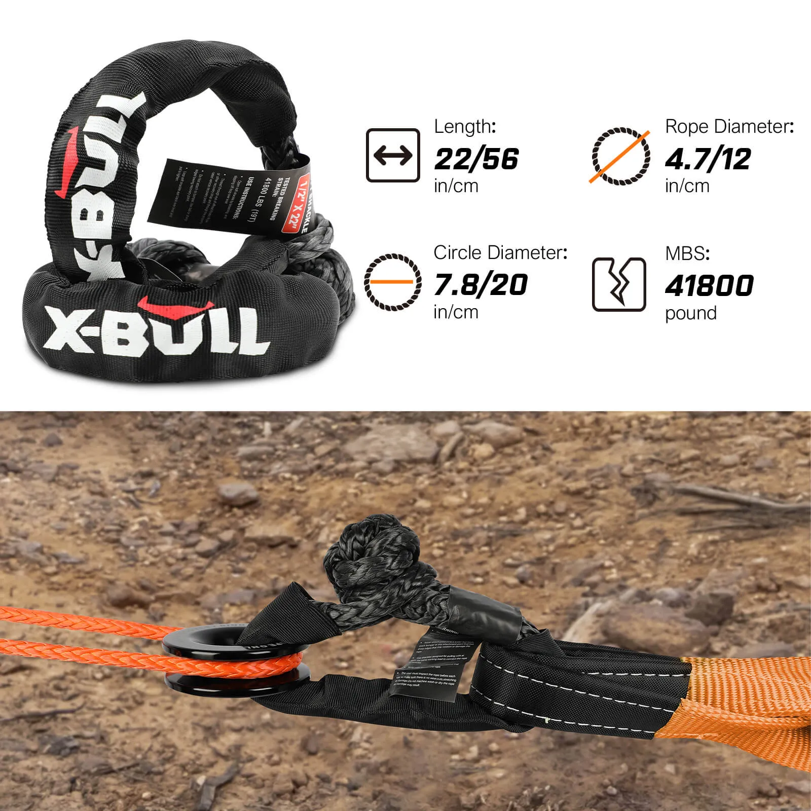 Heavy-Duty 4WD Recovery Kit, Snatch Strap, Soft Shackles - X-BULL