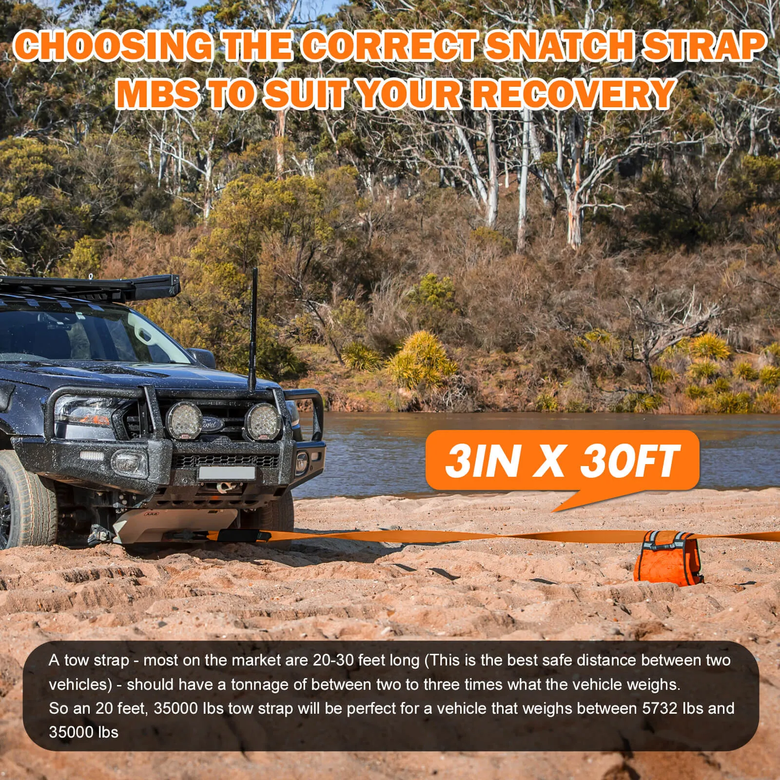 Heavy-Duty 4WD Recovery Kit, Snatch Strap, Soft Shackles - X-BULL