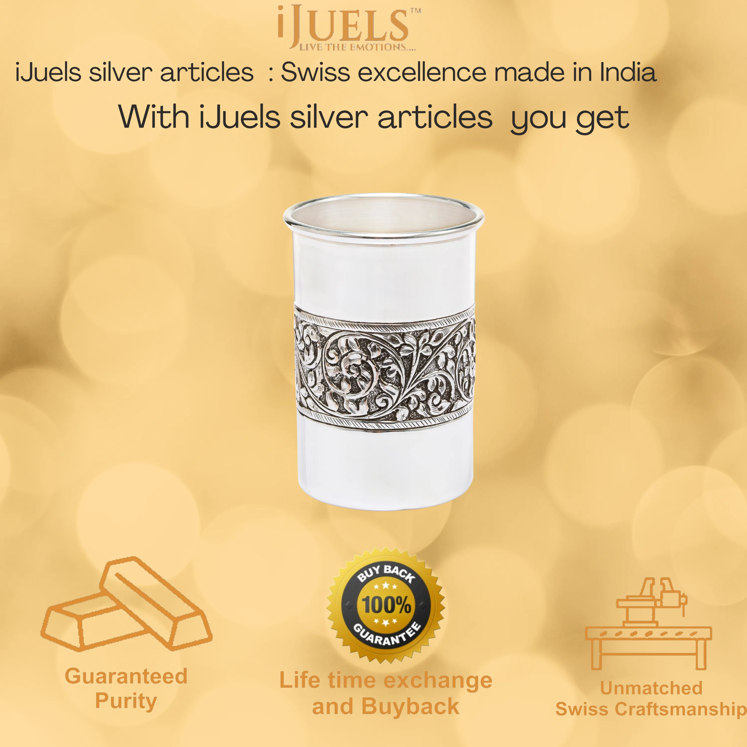 iJuels pure silver hand carved straight glass 92.5% bis hallmarked and certifed.
