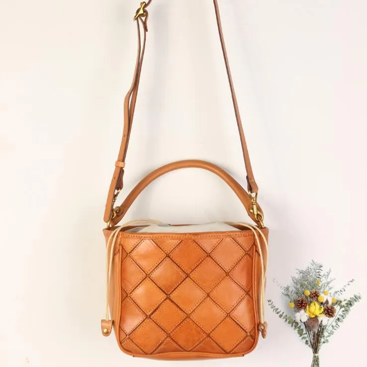Ladies Green Leather Drawstring Crossbody Bucket Bag Side Bags For Women