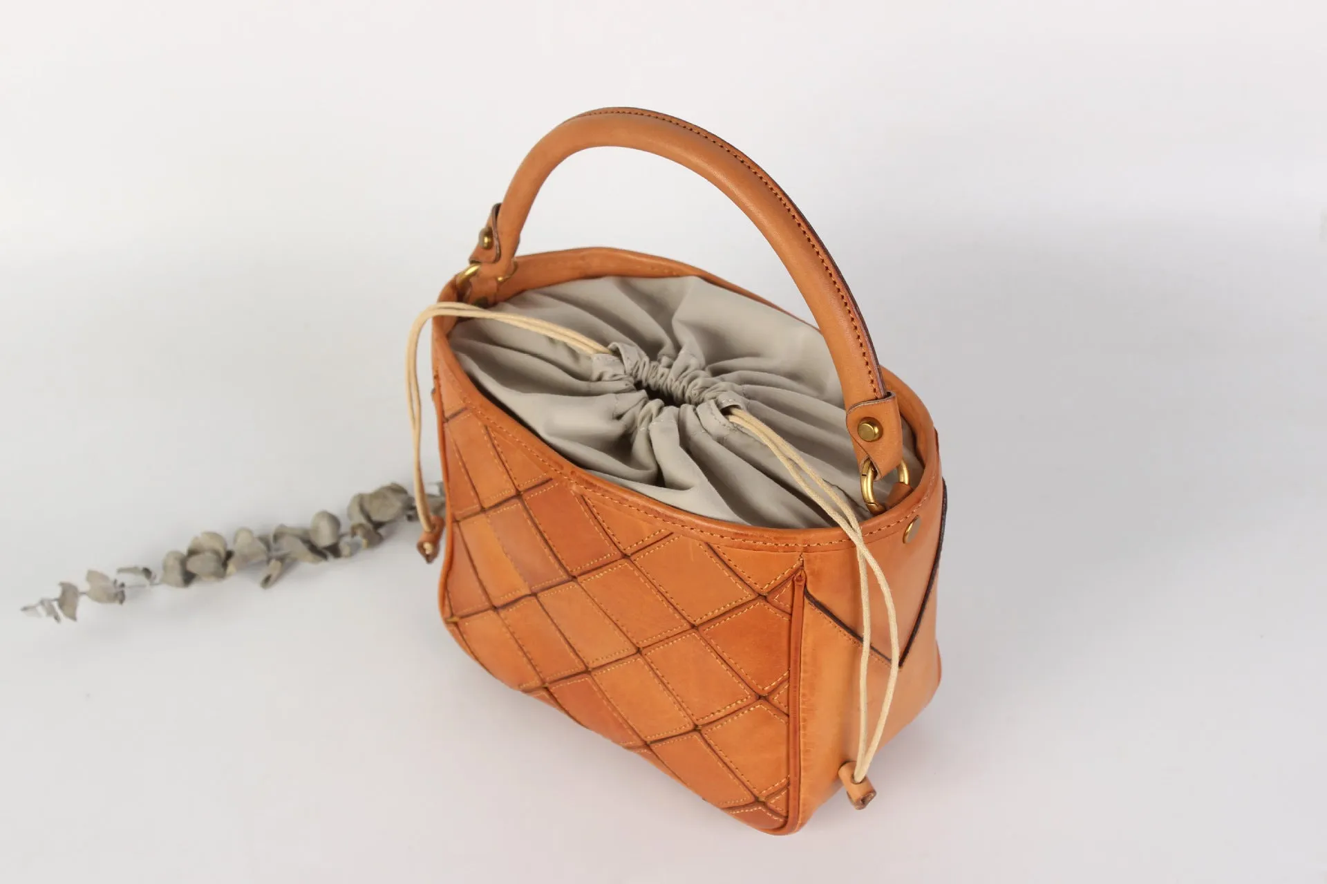Ladies Green Leather Drawstring Crossbody Bucket Bag Side Bags For Women