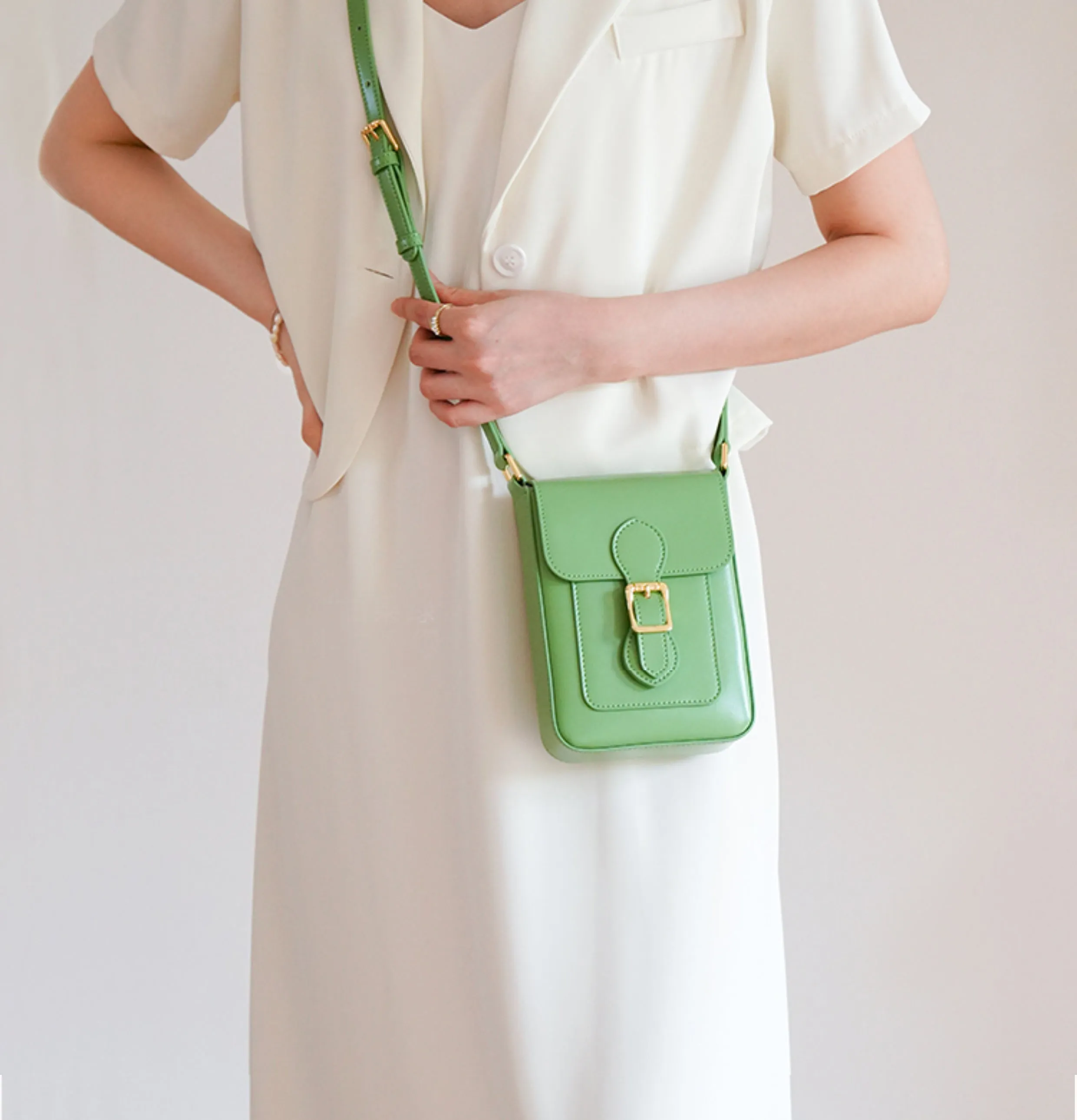 Ladies Mini Crossbody Phone Bags White Leather Shoulder Purse