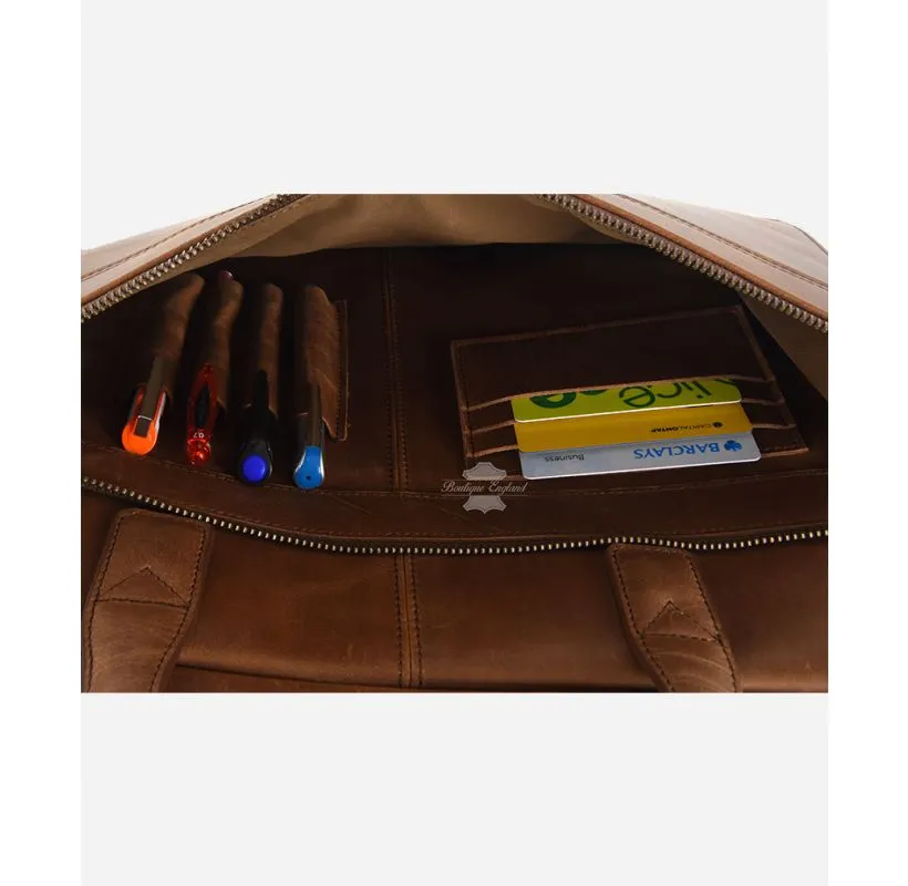 Leather Laptop Bag Briefcase Shoulder Bag Crazy Horse Office Travel Messenger Bag