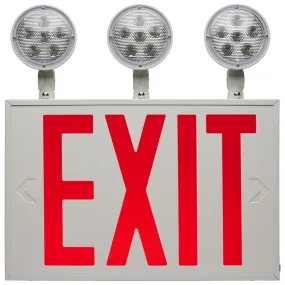NYC Combination Red Exit Sign/Emergency Light, 120/277V, Tri Head