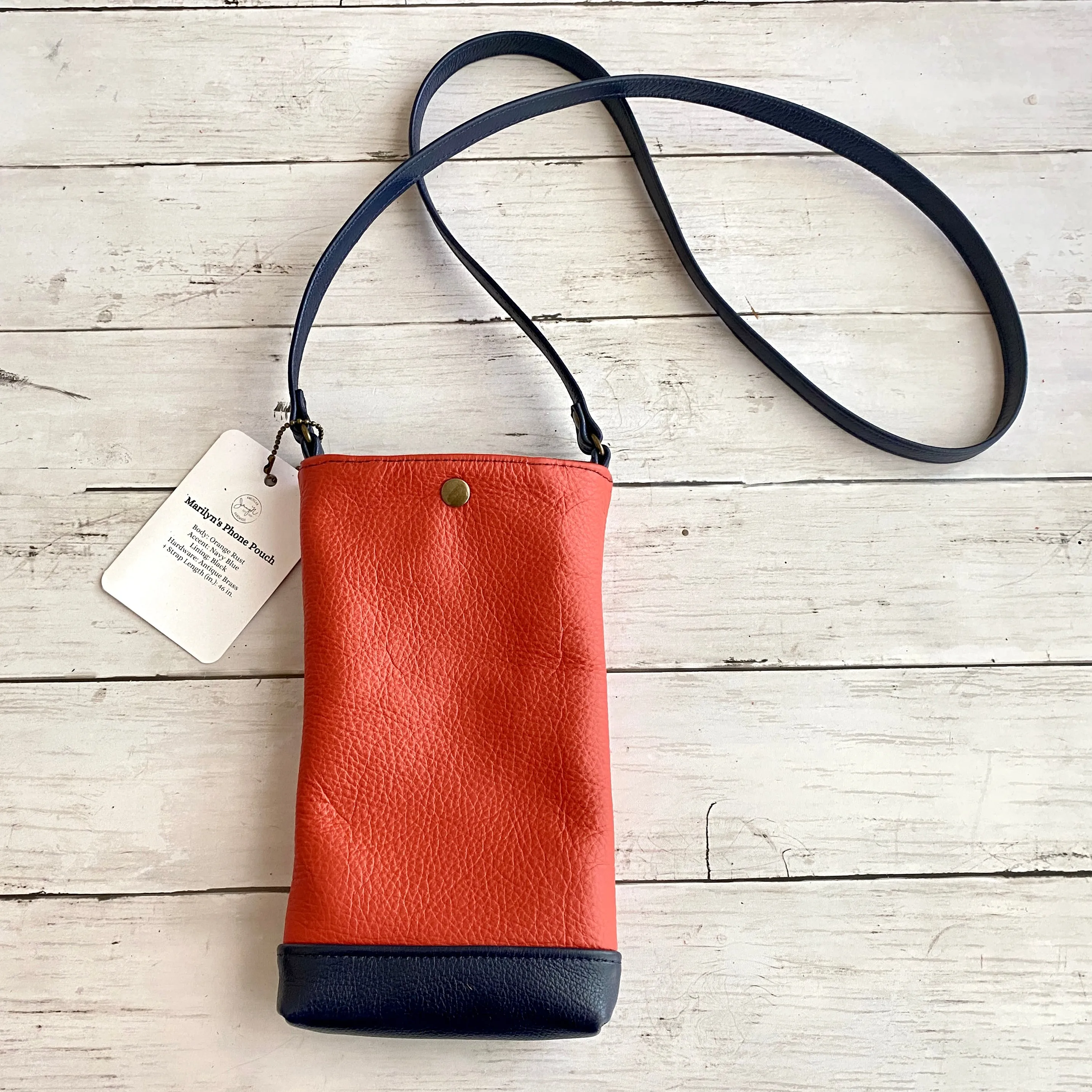 Phone Pouch in Orange Rust, Navy Blue