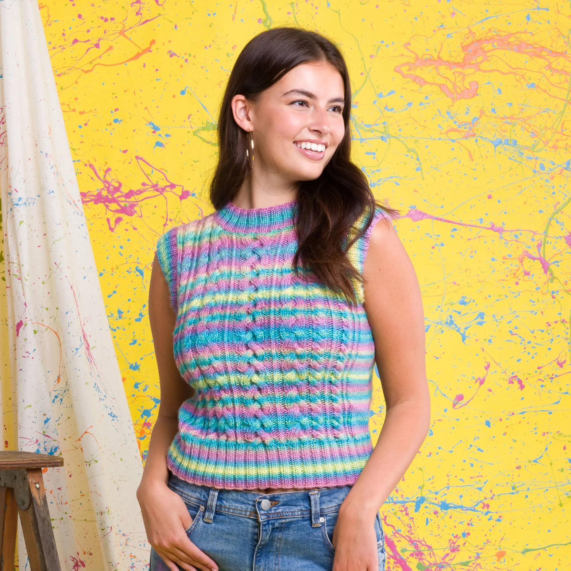Red Heart Color Fade & Cables Knit Vest
