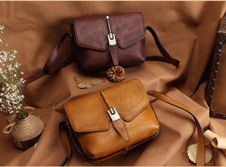 Small Ladies Brown Leather Satchel Bag Purse Crossbody Bag For Women