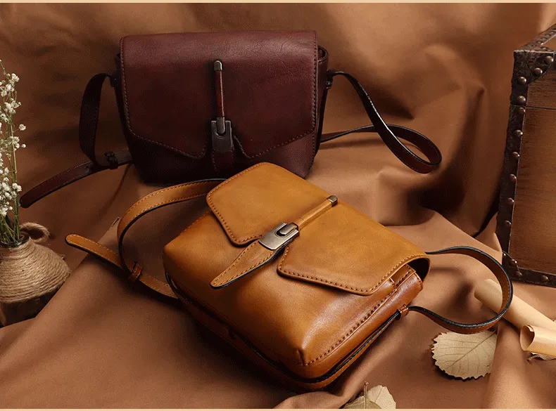 Small Ladies Brown Leather Satchel Bag Purse Crossbody Bag For Women