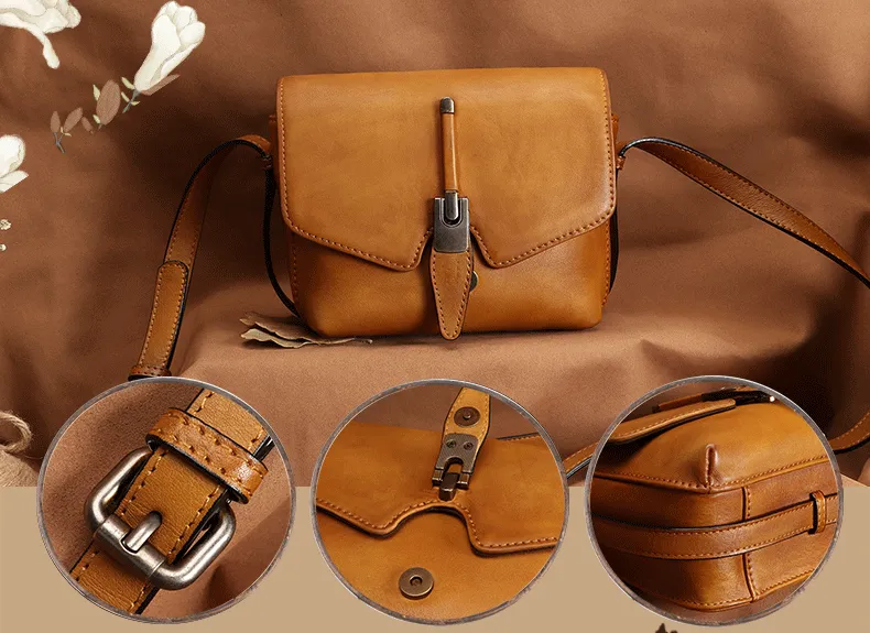 Small Ladies Brown Leather Satchel Bag Purse Crossbody Bag For Women