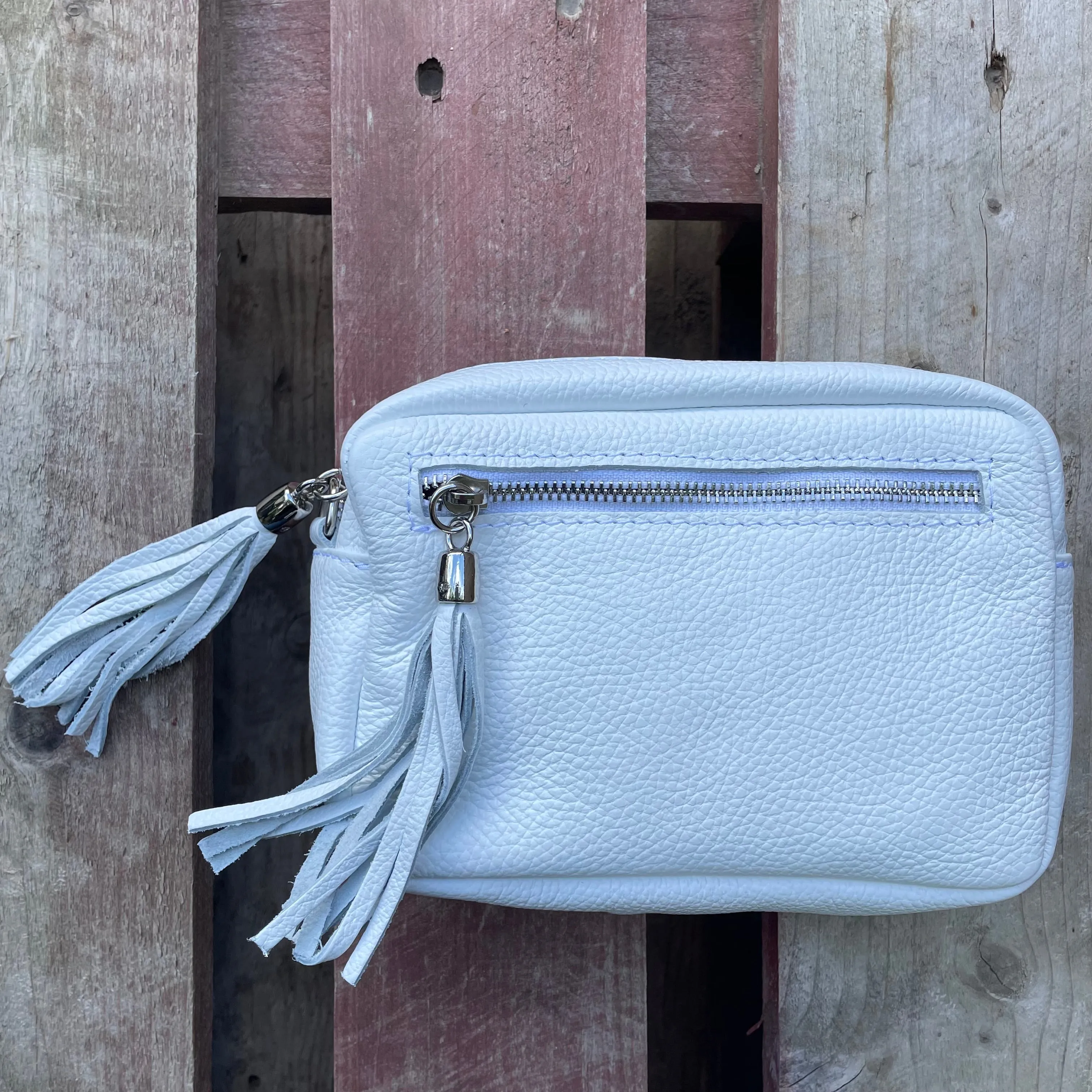 Small Leather Camera Bag - White