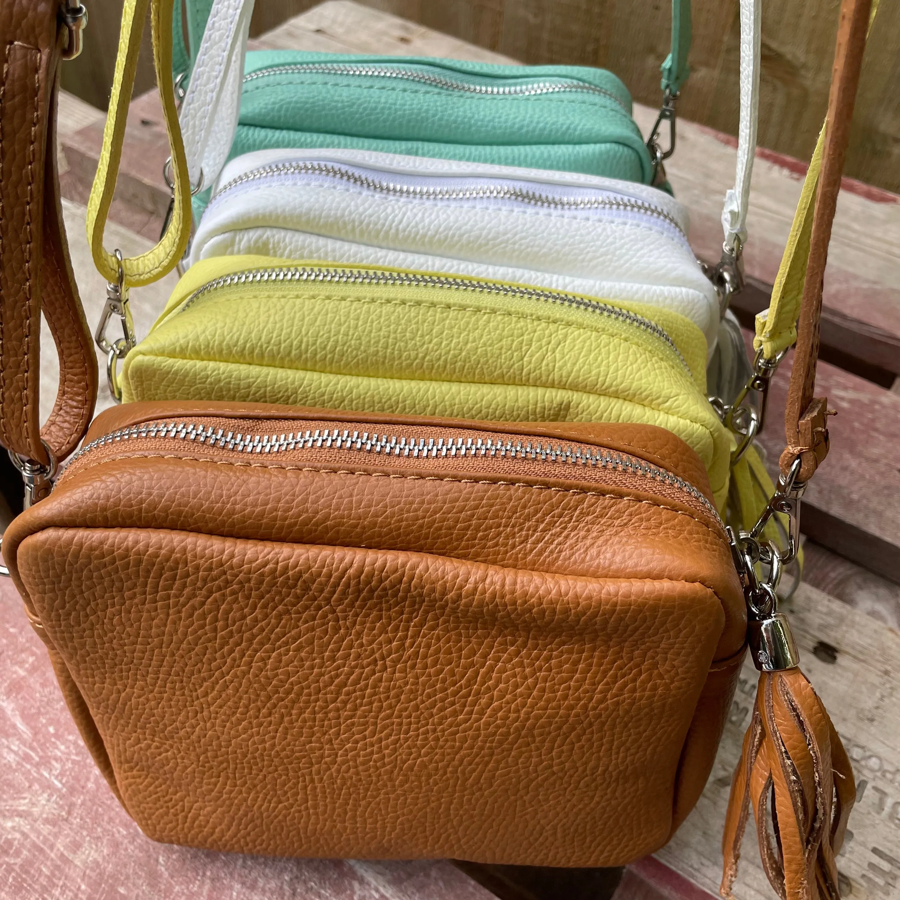 Small Leather Camera Bag - White