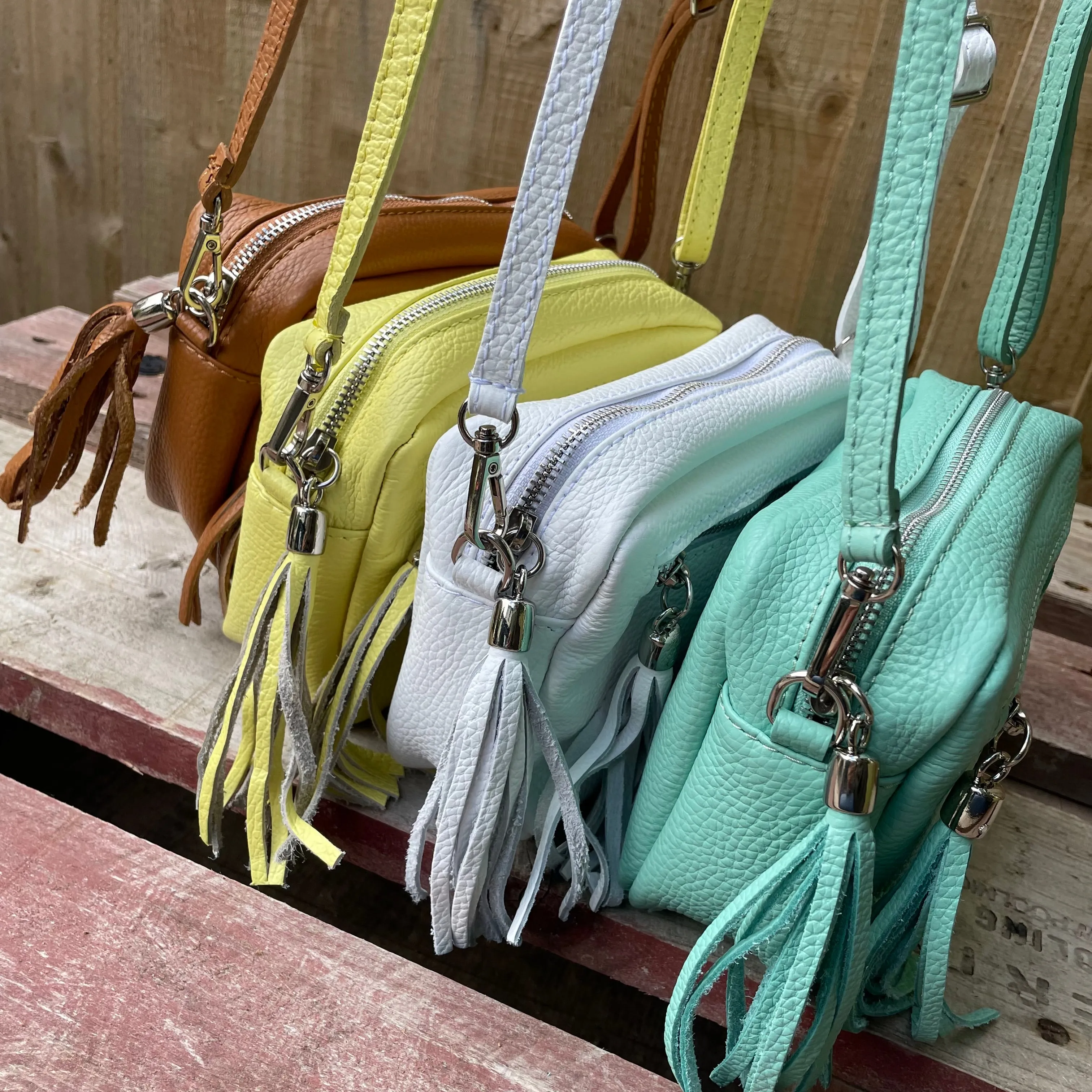 Small Leather Camera Bag - White