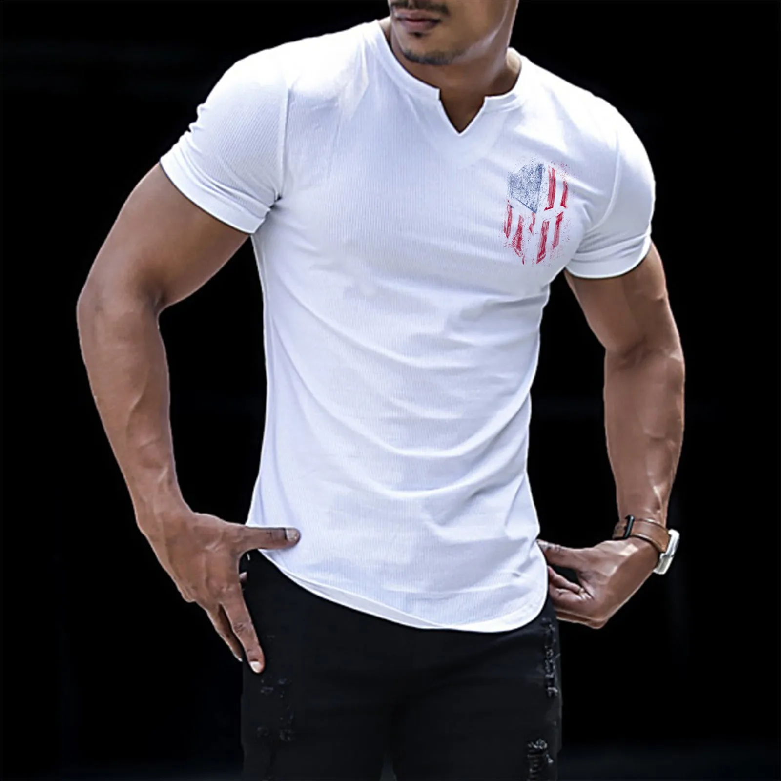 SPARTAN RIBBED V-NECK GRAPHIC TEE