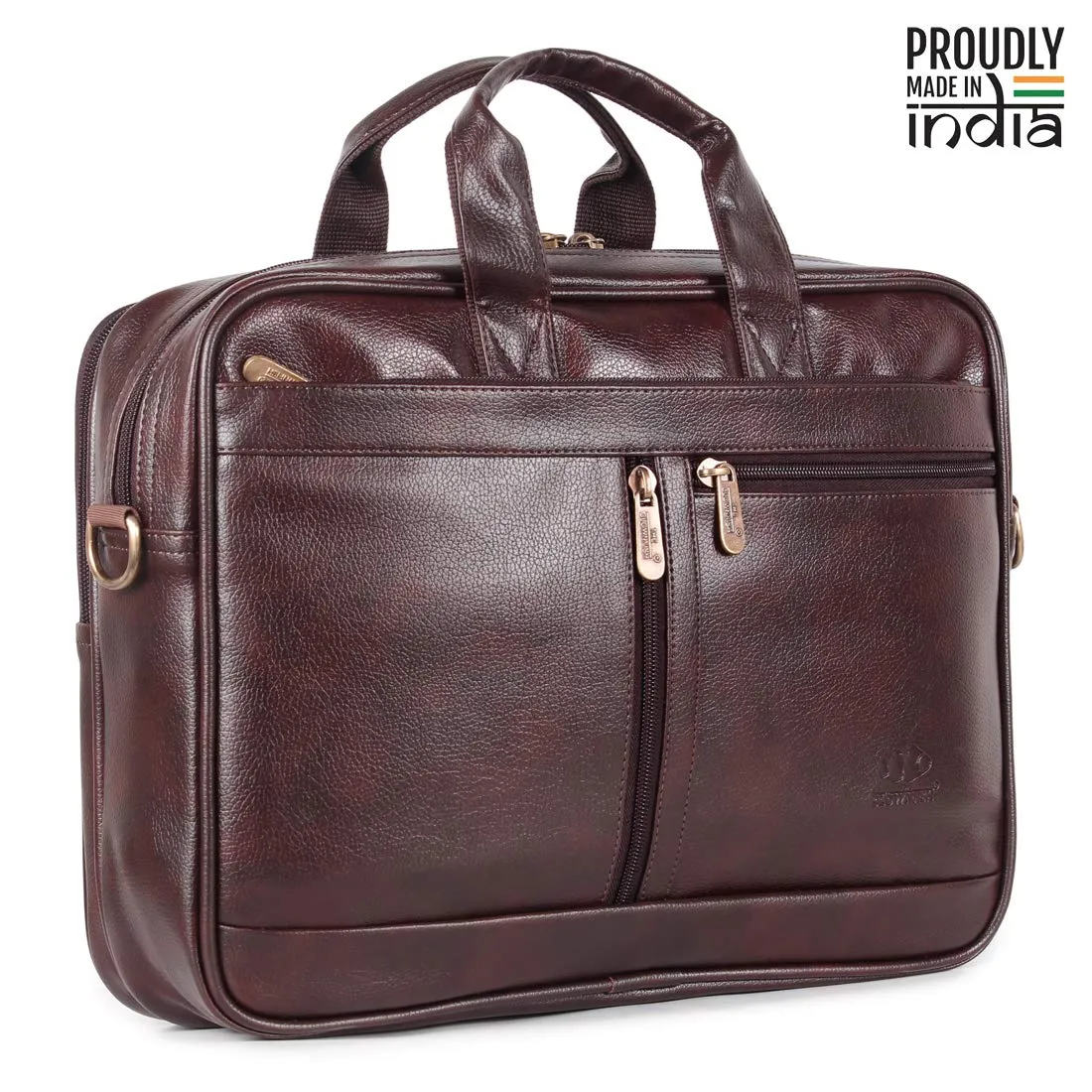 THE CLOWNFISH Faux Leather 15.6 inch Laptop Messenger Bag Briefcase (Dark Brown)