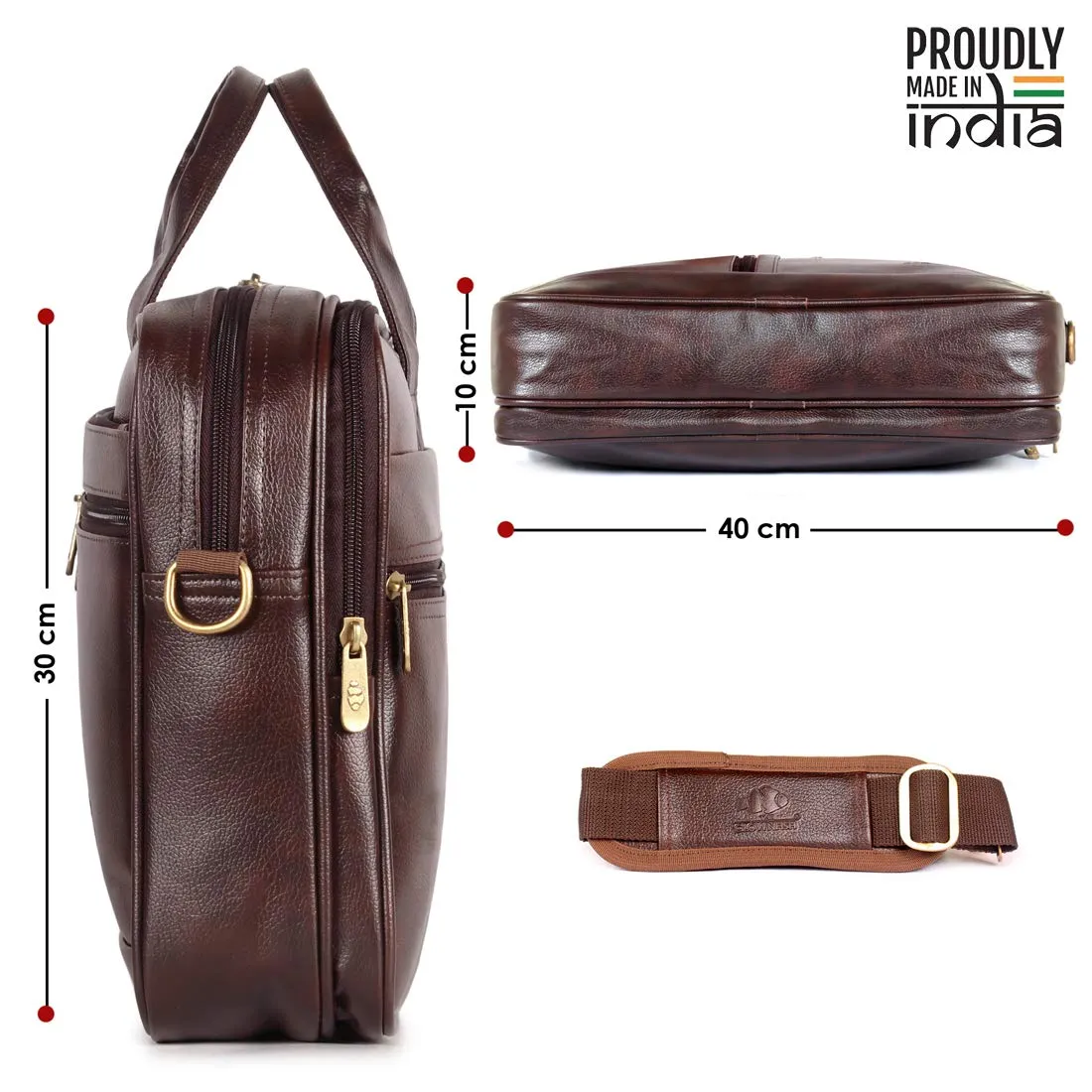 THE CLOWNFISH Faux Leather 15.6 inch Laptop Messenger Bag Briefcase (Dark Brown)