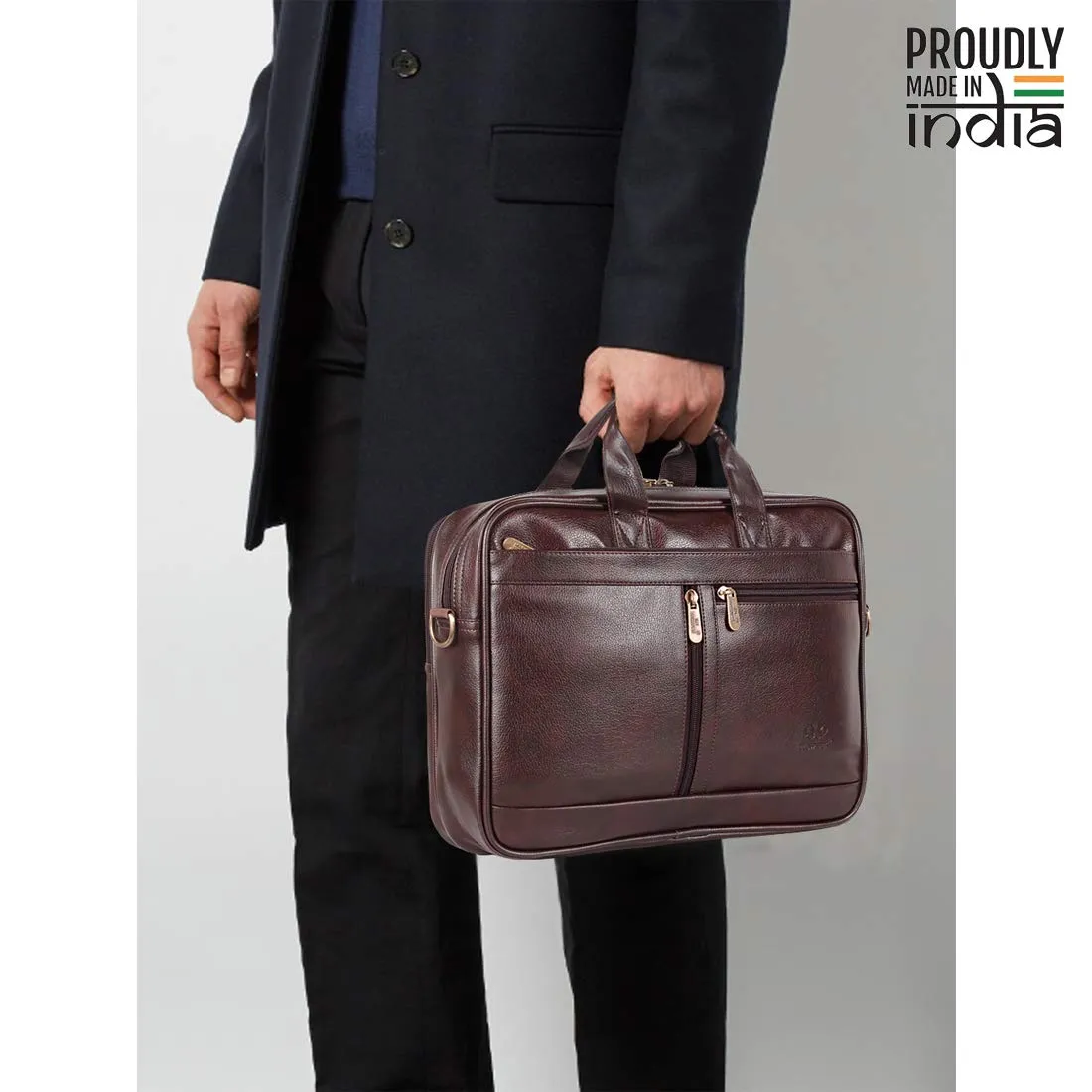 THE CLOWNFISH Faux Leather 15.6 inch Laptop Messenger Bag Briefcase (Dark Brown)