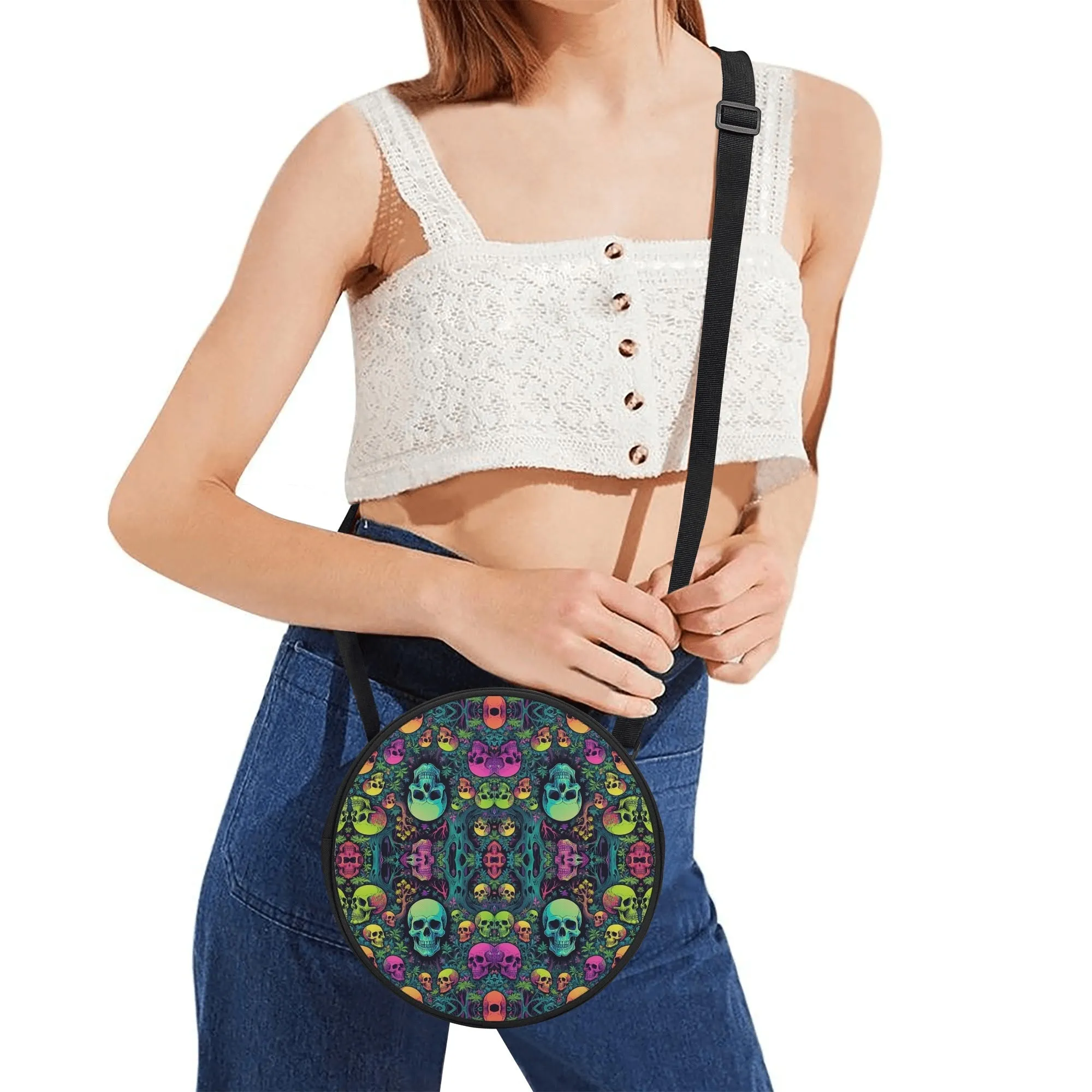 Trippy Skulls Round Satchel Bag