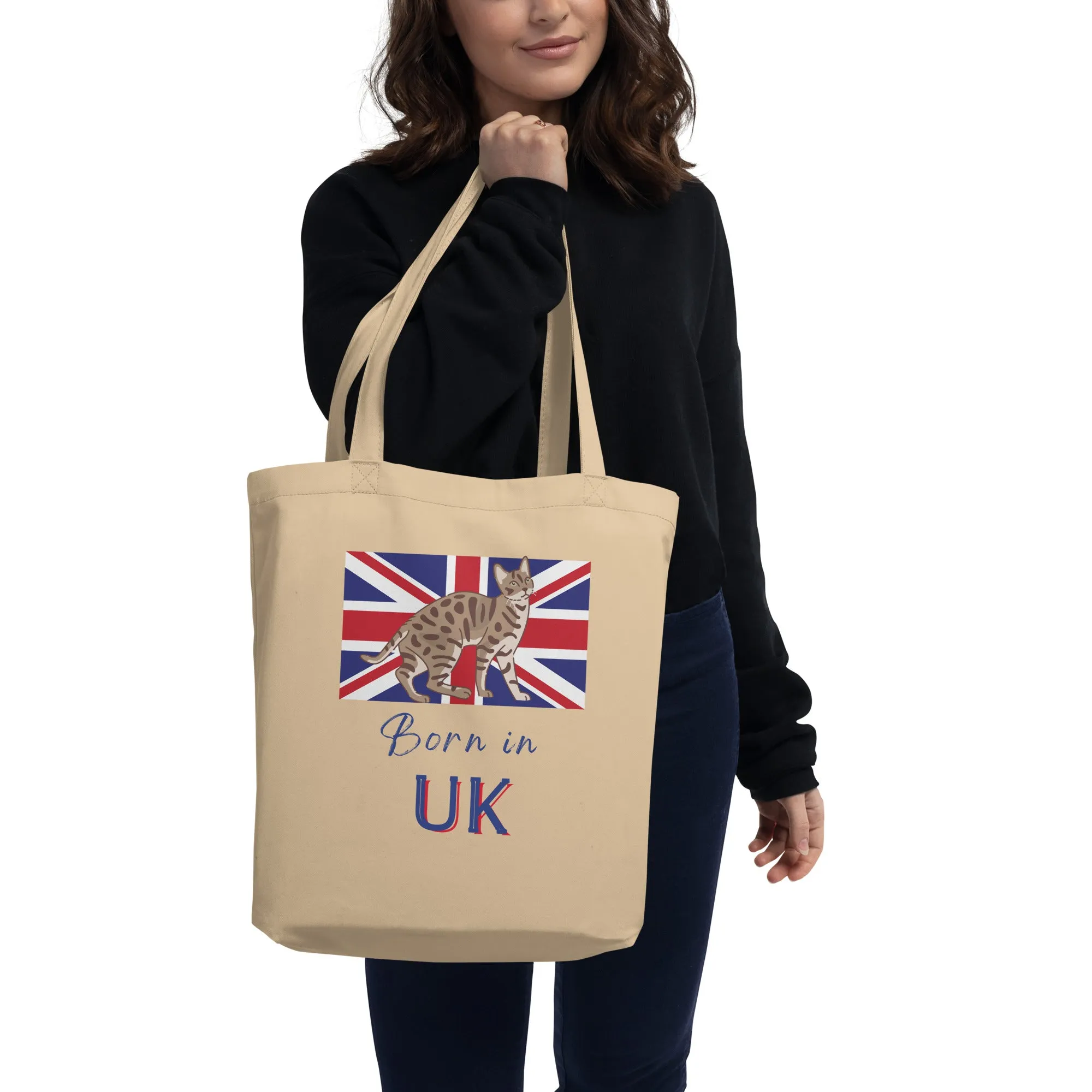 UK flag and cat, Eco Tote Bag