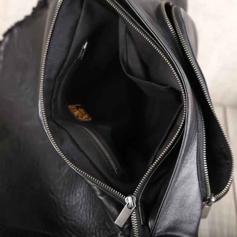 Womens Black Fur Leather Satchel Bag Cool Leather Crossbody Bags Purse for Women